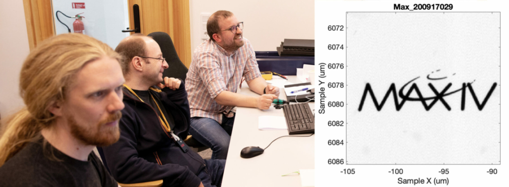 Photograph of SoftiMAX team and a data image