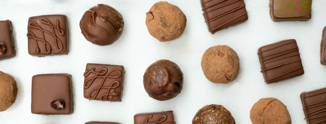 A picture of various types of chocolate