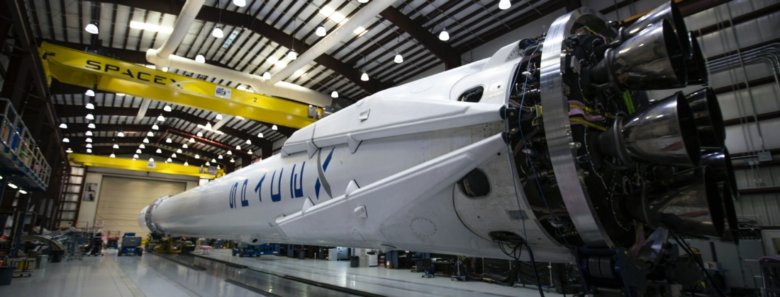 An image of a space rocket with the space X logo