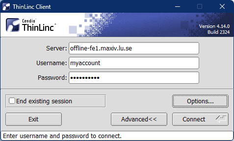 ThinLinc login dialog window