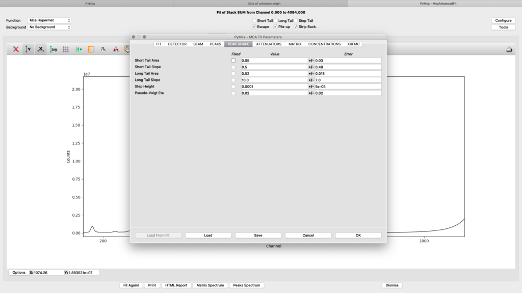 nanomax_pymca_config_peak_shape_tab