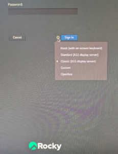 Rocky Linux login window