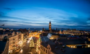 Helsingborg City in Sweden at nighttime.