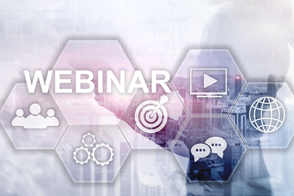 Webinar, Personal development and e learning concept on blurred abstract background.